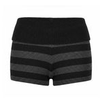 Summer Women's Trendy Shorts Foldover Waistband Striped Knit Shorts Beach Casual Streetwear