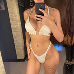 Ruffled Firlled Halter Bikini Women Swimwear Female Swimsuit Three-Pieces Bikini Set With Shorts Bather Bathing Suit Swim V5673