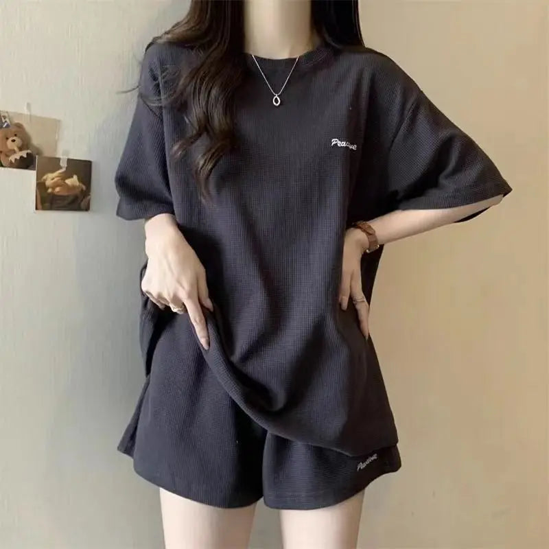 Summer New Pajamas Home Clothes Casual Shorts 2-piece Set Women's Korean Loose Preppy Short Sleeve T-shirt Fashion Women's Wear