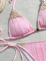 Sexy Blue Knitted Patchwork Bikini Set Women Halter Push Up Bra Bandage Thong Swimsuit Summer Bathing Suit Pool Swimwear 2026