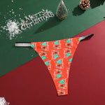 4Pcs Christmas Print Underwear Breathable Shiny Belt Thong Women Skin-friendly Fashionable Casual Christmas Gifts