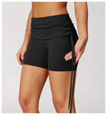 Women's Yoga Pants Summer Folding Drawstring High Waisted Nude Tight Sports Shorts Breathable Tummy Control Workout Leggings