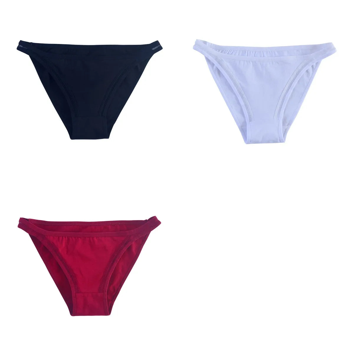 3Pcs/Set Women's Cotton Low-Rise Briefs with Mesh Side Panels Brazilian Panties Sexy Lingerie Comfy Breathable Underwear M-XL