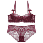 French Lace Thin Cup Underwear Set Sexy Women 1/2 Cup Push Up Bra Set Fashion Embroidery Lingerie Plus Size Breathable Brassiere
