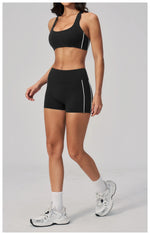 Quick Drying Shaved Tight Yoga Suit for Women Color Contrast Slim Sports Bra High Waist Shorts Running Fitness Suits Tracksuit