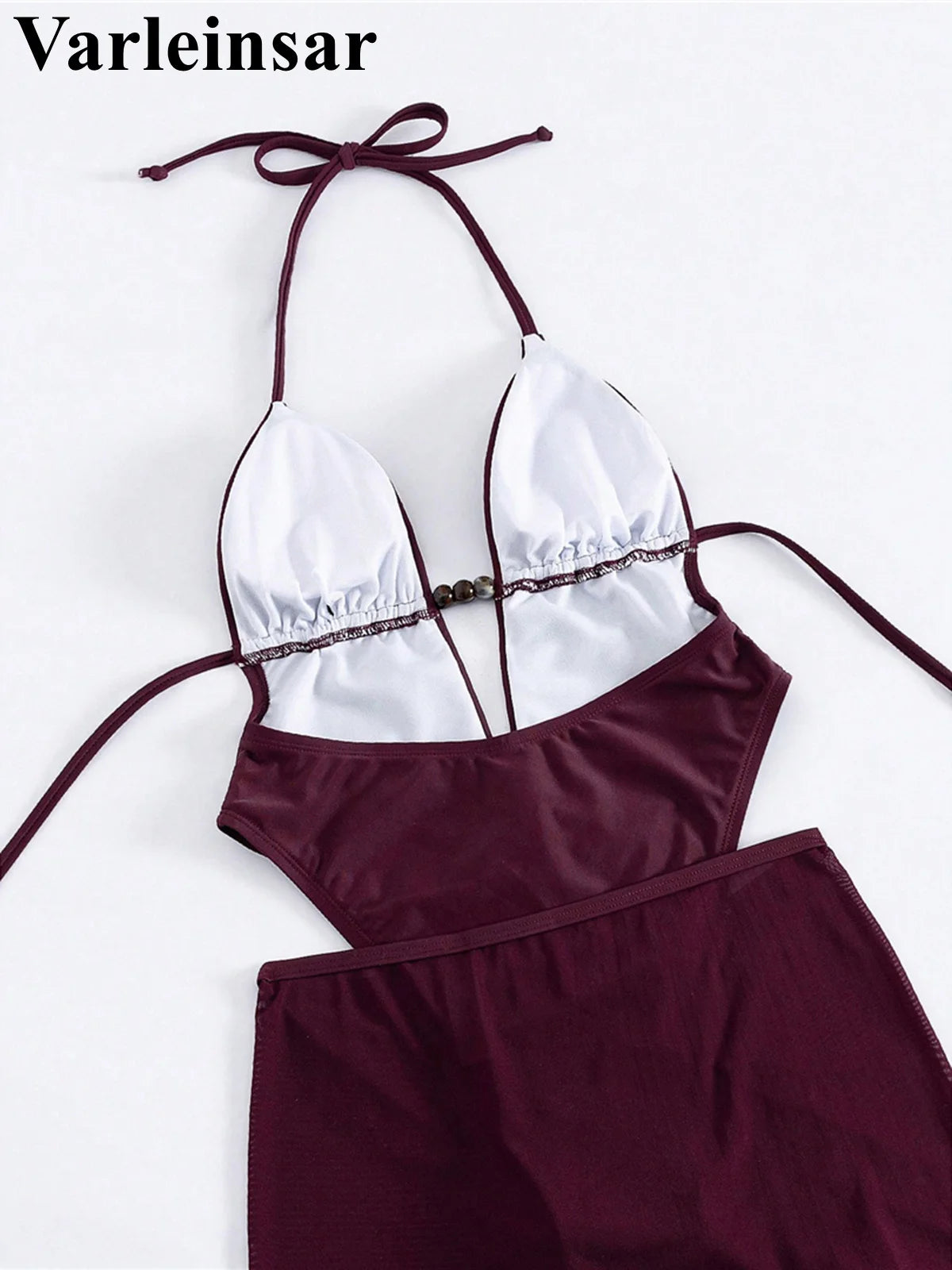 Sexy With Skirt Halter Deep V Neck Women Swimwear One Piece Swimsuit Female High Leg Cut Backless Bather Bathing Suit Swim V8112