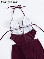 Sexy With Skirt Halter Deep V Neck Women Swimwear One Piece Swimsuit Female High Leg Cut Backless Bather Bathing Suit Swim V8112