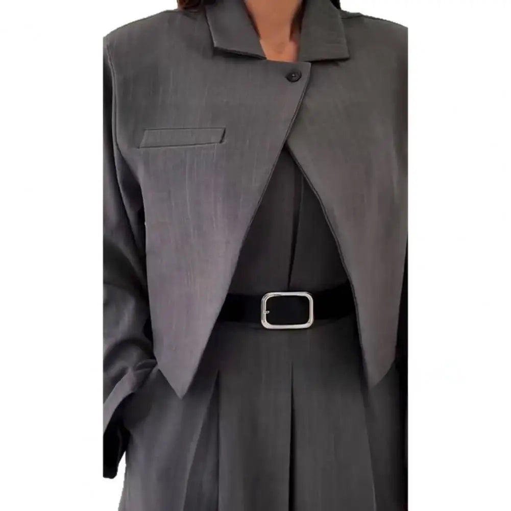 Women's Business Outfit Cropped Blazer Strapless Tube Top Jumpsuits 2 Piece Suit Set Belted Wide Leg Romper Office Work Clothes
