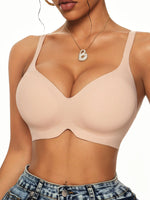 Wireless Seamless Bra Women V-Neck Push Up Comfort Bralette Removable Pads Adjustable Straps Solid Basic Underwear