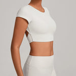 No Padded Women's Yoga T-shirt Short Sleeves Bra Backless Fitness Top Beautiful Back Gym Clothes Form-fitting Running Tee