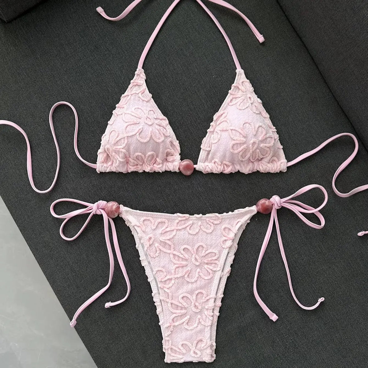 DEKA Pink Lace Micro Bikini 2026 Women Brazilian Push Up Bra Tie Side Thong Swimsuit Beach Holiday Bathing Suit 2 Piece Swimwear