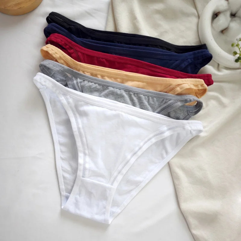3Pcs/Set Women's Cotton Low-Rise Briefs with Mesh Side Panels Brazilian Panties Sexy Lingerie Comfy Breathable Underwear M-XL