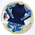 2026 Sexy Floral Long Sleeve Two-Piece Women's Surfing Swimsuit Drawstring Swim Tankini Rash Guard Beachwear Bathing Suit Female