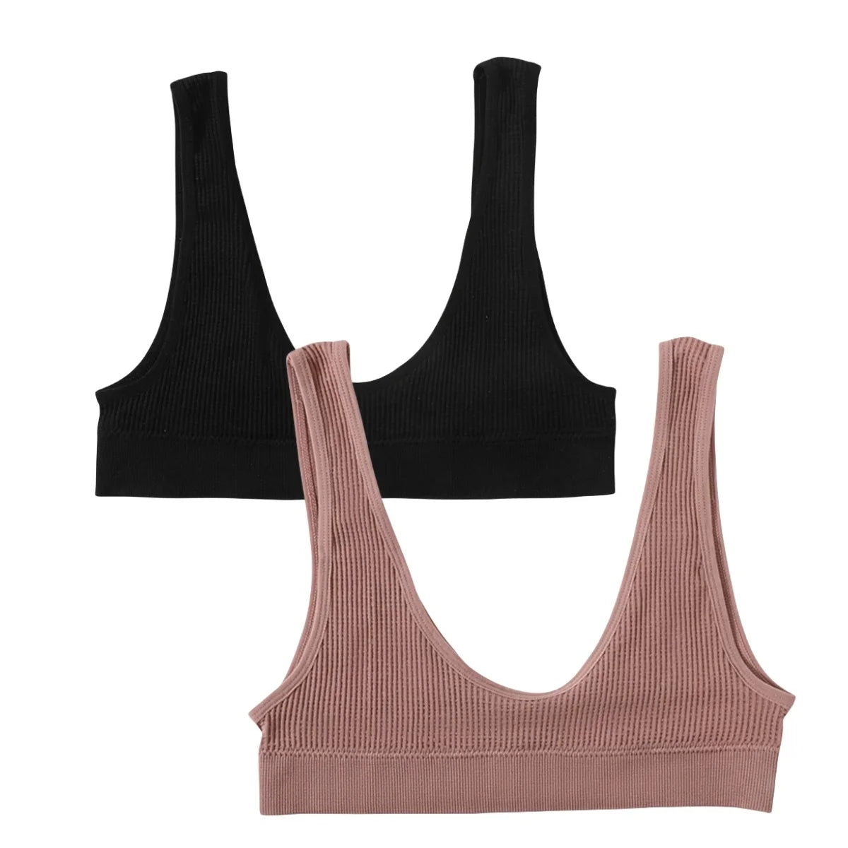 2Pcs/Set Women Non-wire Bra Crop Top Seamless Underwear Female Plunge Bra Tops Ribbed Sexy Lingerie Sports Intimates