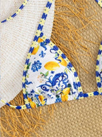Sexy Blue Fruit Print Bikini Set 2026 Women Halter Push Up Bra High Waist Swimsuit Beach Bathing Suit Holiday Swimwear Biquini
