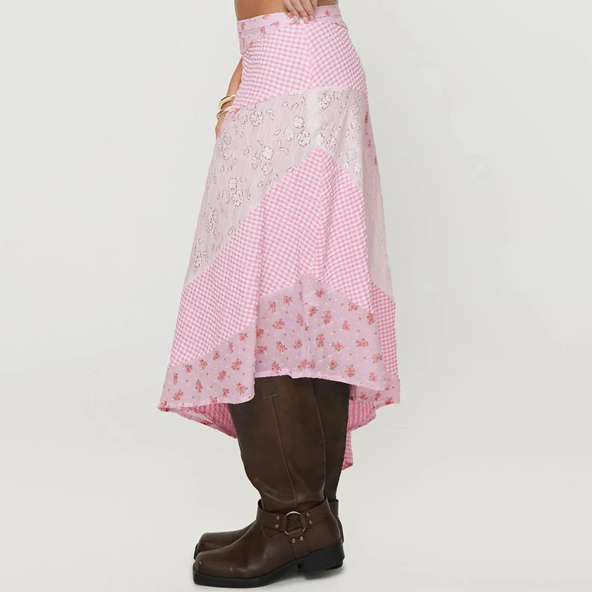 New Irregular Women Lace Flowy Midi Skirt Vintage Low Waist Floral Print Long Skirt Lightweight Summer Sexy Club Party Skirt