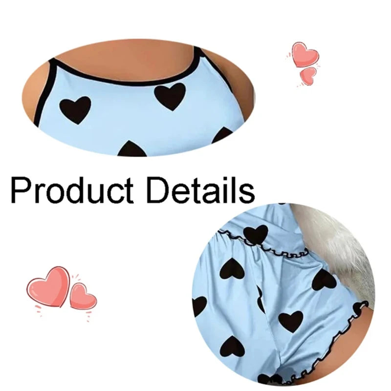 Women's Pajama Set Pajamas T-Shirts Shorts Pink Heart-Shaped Print Round Neck T-Shirt Ice Silk Top Comfortable Casual Summer