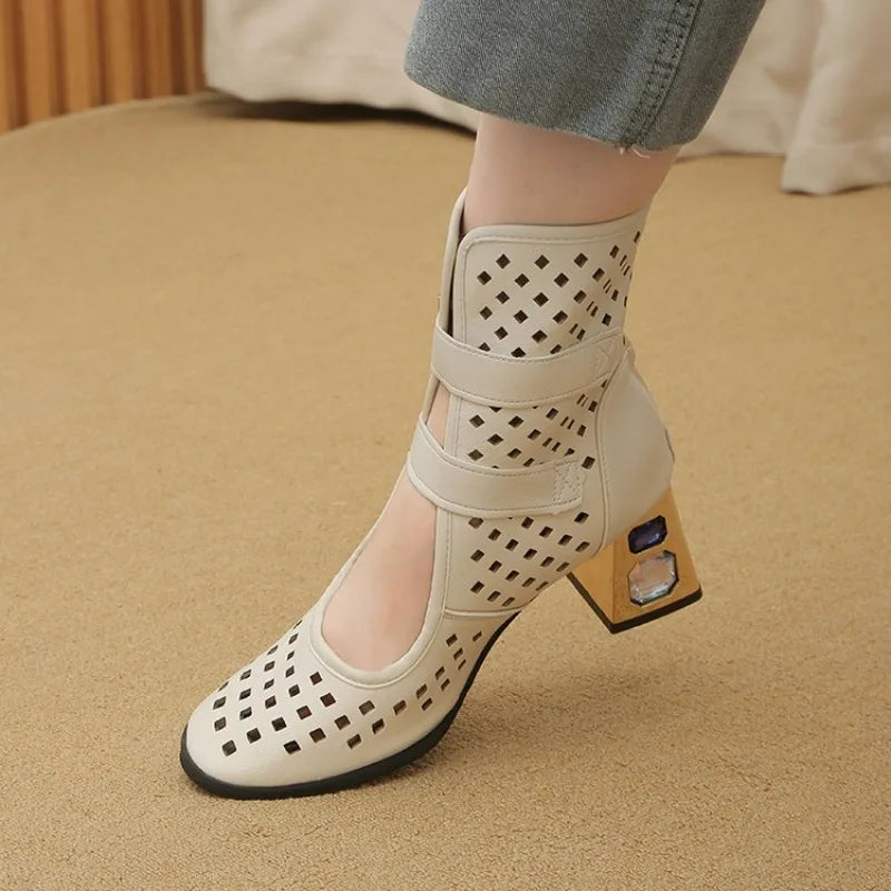 Sandals Platform Beige Summer Mesh Grid Ankle Boots Roman Sandals For Woman2026