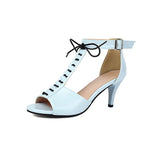T-Shaped Strap High Slim Heel Peep Toe Hollowed Sexy Sandals Smooth Patent Leather Material Ankle Buckle Women's Sandals