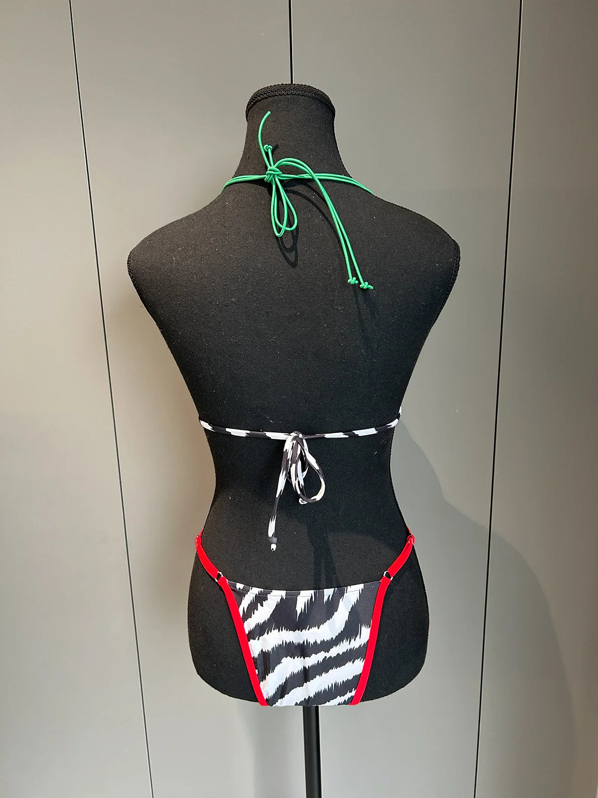 Sexy Red Zebra Print Contrast Bikini Set 2026 Women Double Strap Push Up Bra Bandage Thong Swimwear Bathing Suit Micro Swimsuit