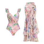 2025 New 2PC Push Up Women Bikini Set Skirt Floral Printed Bikinis Strappy Bandage Swimwear Brazilian Biquini Bathing Suit