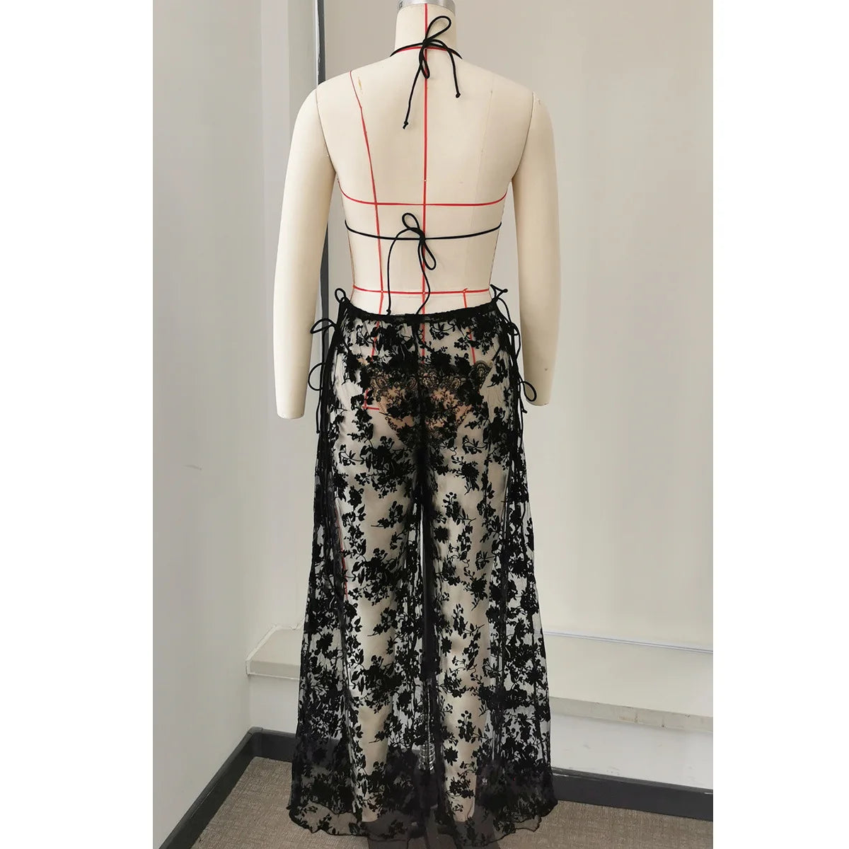 Sexy Black Lace Long Pants 3 Piece Bikini Set Women Push Up Bra Bandage Triangle Swimsuit Beach Bathing Suit Holiday Swimwear