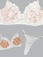 Sexy Mesh Sheer Underwire Push Up Lingerie Set Lace Lingerie Set No Padding White Floweral Bra and Panty Set