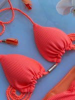 Melphieer Summer Neon Solid Wrap Front Halter Spaghetti Strap Bikini Swimwear Set For Women Maillot De Bain Swimming Suits