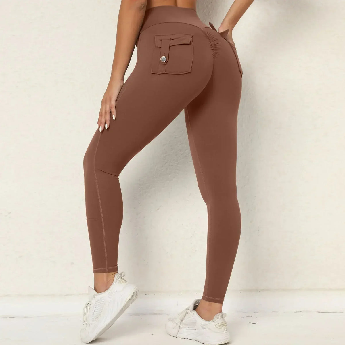 Women's Seamless Yoga Leggings Pants Sports Fitness Peach Hip-lifting Workwear Pocket Tight Trousers Workout Gym Leggings