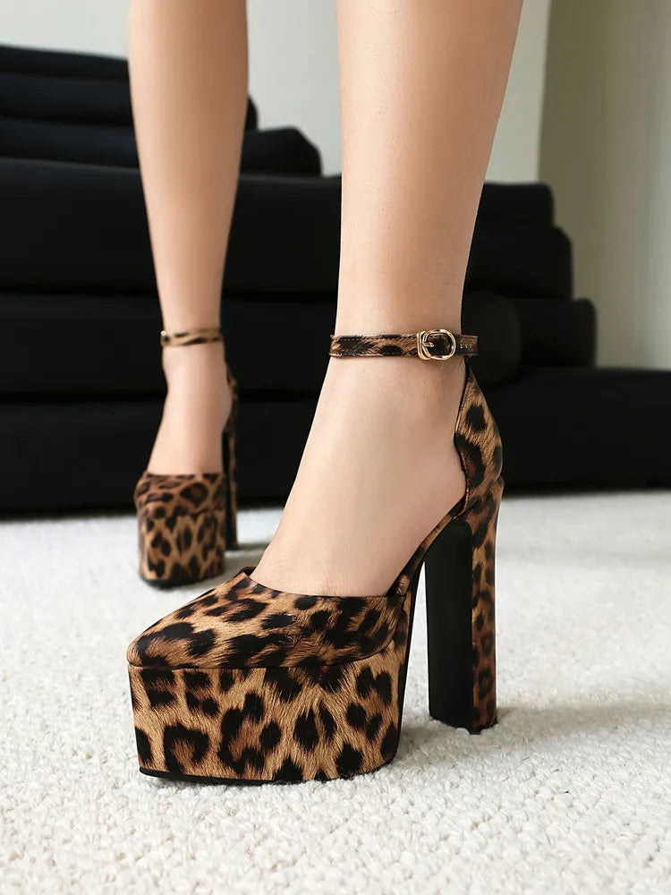 NASBAVI High Heeled Women's Sandals Buckle Pointed Toe Leopard Platform Shoes Woman Spring Design Sexy Elegant Gladiator Sandals
