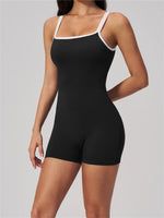 Tight Fitting One-piece Yoga Suit Women Color Bloack Square Collar Hollow Out Backless Butt-Lifting Gym Sports Short Jumpsuit