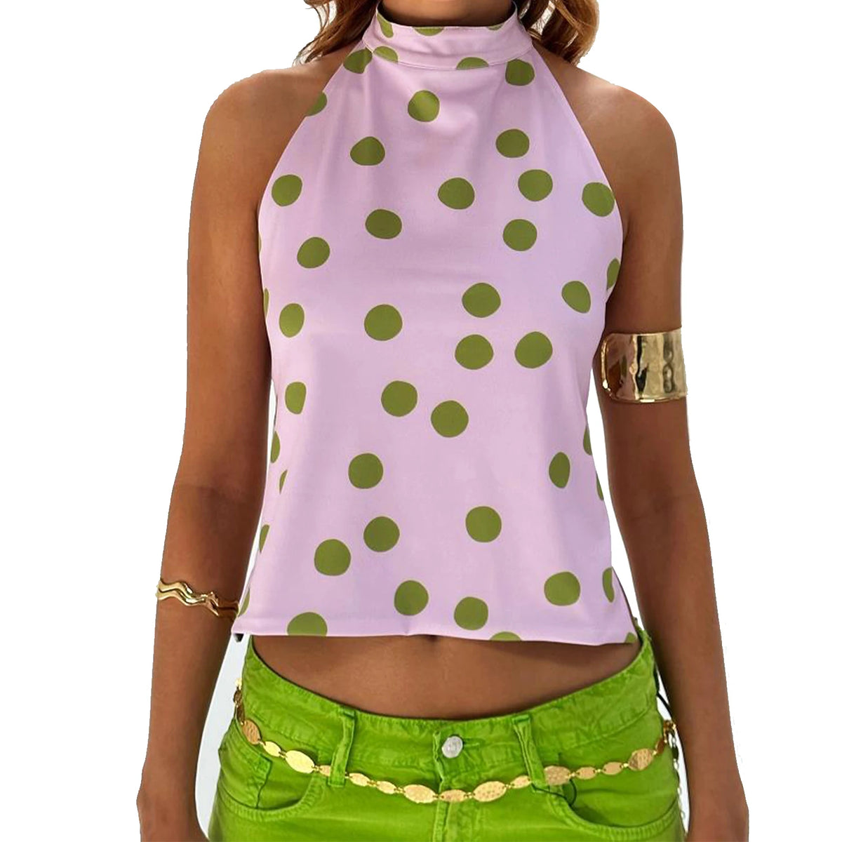 Women Halter Tops Sleeveless Backless Dots/Flower Print Summer Vest for Club Party Summer Tank Top