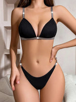 Sexy Lingerie Bra and Panty Set Triangle Cup Luxury Noble Threaded Silver Ribbon Thin Buckle Women Underwear Set