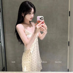 Cute Dress Sexy Charming Pointed Collar Suspender Nightgown Women Summer Satin Fabric V-neck Lace Pajama Set for Home Wear NEW