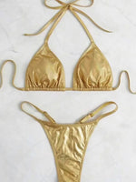 Halter PU Leather Extreme Mini Micro String Bikini Female Swimsuit Women Swimwear Two-pieces Bikini Set Thong Bathing Suit Swim