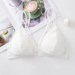 Women Scalloped Lace V Neck Padded Bra Fixed Non Adjustable Double Thin Strap Triangle Hollow Bralette One Size Underwear