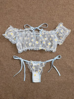 Toucheart Sexy Underwear Lace Lingerie Set For Women Off-Shoulder Small Chest Bralette+Thong Beachwear Transparent Bra Set New