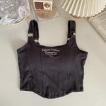 Letter Print Tank Top Women Cotton Bras Tops Hot Girls Streetwear Underwear Built In Bra Small Cup Crop Top Padded Camisole