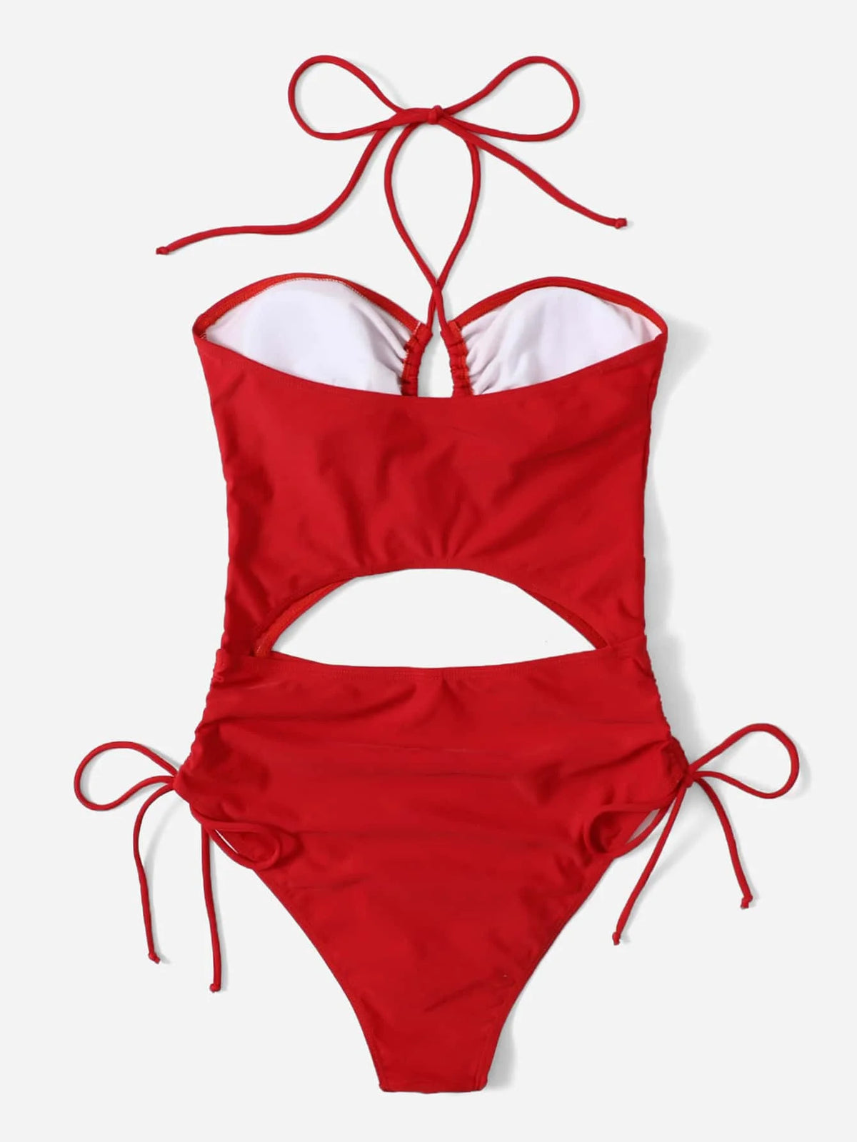 2026 Drawstring Swimsuit Solid Cut Out Knot Halter One Piece Swimwear Women Padded Bathing Suit Female Swimming Summer Beachwear