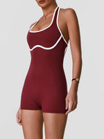 Color Blocking Yoga Jumpsuit Women Sleeveless Hollow Out Backless Slim Sports One Piece Short Suit Gym Running Fitness Rompers