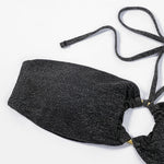 ZTVitality Shiny Black Women Swimsuit Sexy Bikini 2022 New Arrival Halter Padded Bandage Ring Beach Swimwear Brazilian Biquini