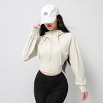 Women Cropped Zip Up Hoodie Loose Long Sleeve Drawstring Hooded Jacket Casual Yoga Workout Sports Coat