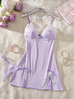 Light Purple Women Nightdress Sexy Lace Bow Lingerie Adult Dress Babydoll Sex Sleepdress Underwear Sets Ladies Erotic Outfits