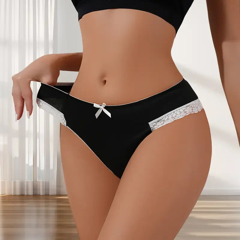 1pcs Sexy Lace Bow Lady Briefs Floral Patchwork Panties Breathable Female Underpants Elegant Lingerie Women Panties Underwear