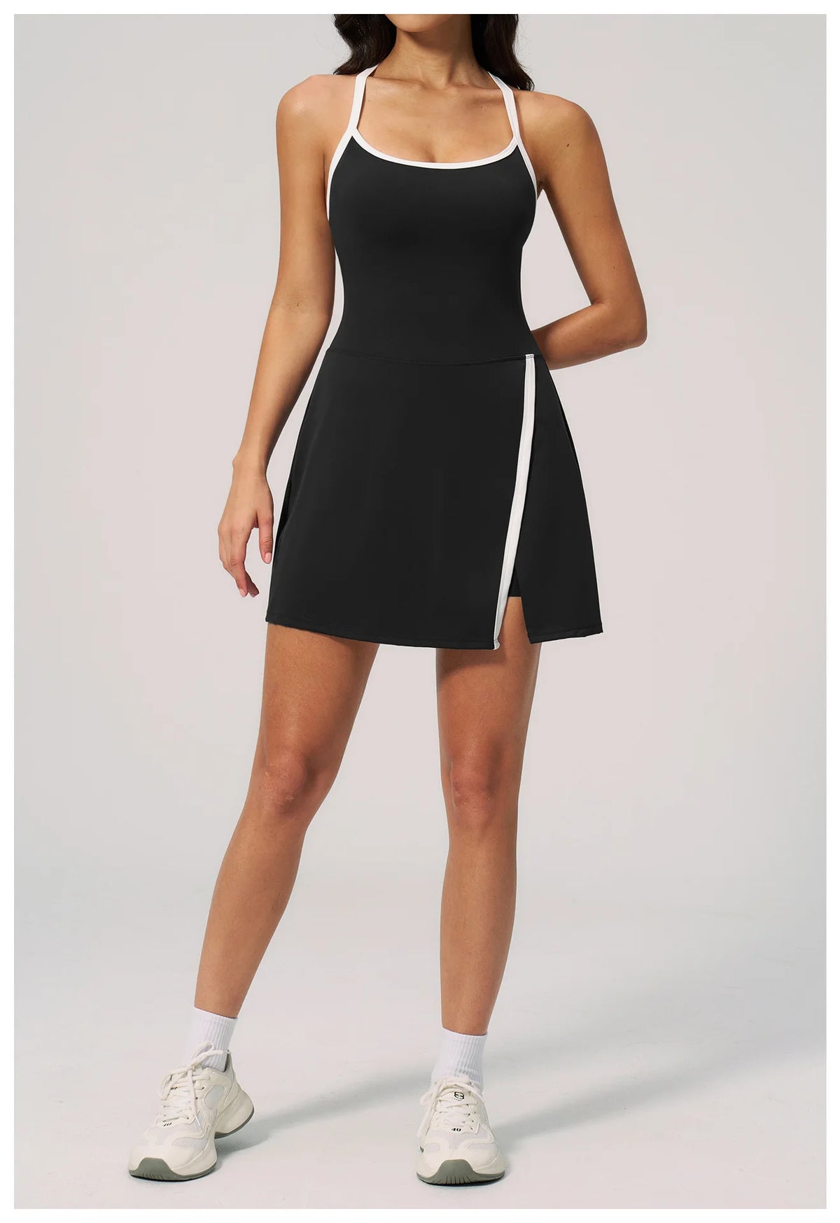 Naked Women's Tennis Dresses for Women Breathable Back Hollowed Out Sleeveless Mini Dress Built in Shorts Tight Sports Skirt