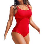 S - XXL 11 Colors Ribbed Frilled Women Swimwear One Piece Swimsuit Female Backless High Leg Cut Bather Bathing Suit Swim K7097