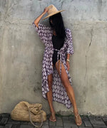 2024 New Summer Sexy Beach Kimono Swimwear Cotton Cover Up Swimsuit Women Print Bikini Cover Up Beachwear Dress Robe