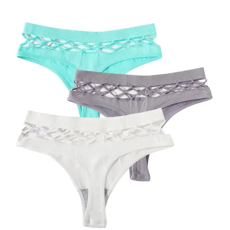 3Pcs/Set Sexy High Rise Panties Women Thongs Comfort G-String Underwear Sexy Lingerie Hollow Bottoms Female Underpants M-L