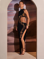 Snake Print Cut Out Slim Long Dress Women Fashion Sexy Package Hip Bodycon Slit Sleeveless Dresses Club Party Vestidos 2025 New