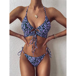 Sexy High Cut Leopard Bikini Women Swimwear Female Swimsuit Two-Pieces Bikini Set Lace Up Bather Bathing Suit Swim V1708